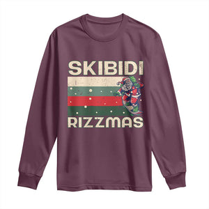 Funny Christmas Long Sleeve Shirt Skibidi Rizzmas Rizz Santa Clause Skating Board Xmas Retro Stripe TS10 Maroon Print Your Wear