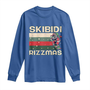 Funny Christmas Long Sleeve Shirt Skibidi Rizzmas Rizz Santa Clause Skating Board Xmas Retro Stripe TS10 Royal Blue Print Your Wear