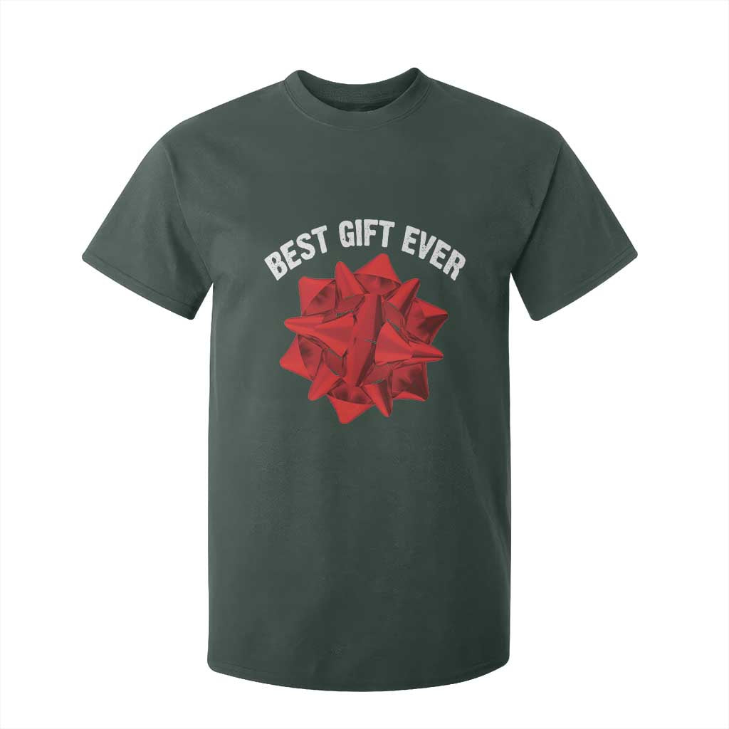 Christmas Present Costume T Shirt For Kid Best Gift Ever Red Bow TS10 Dark Forest Green Print Your Wear