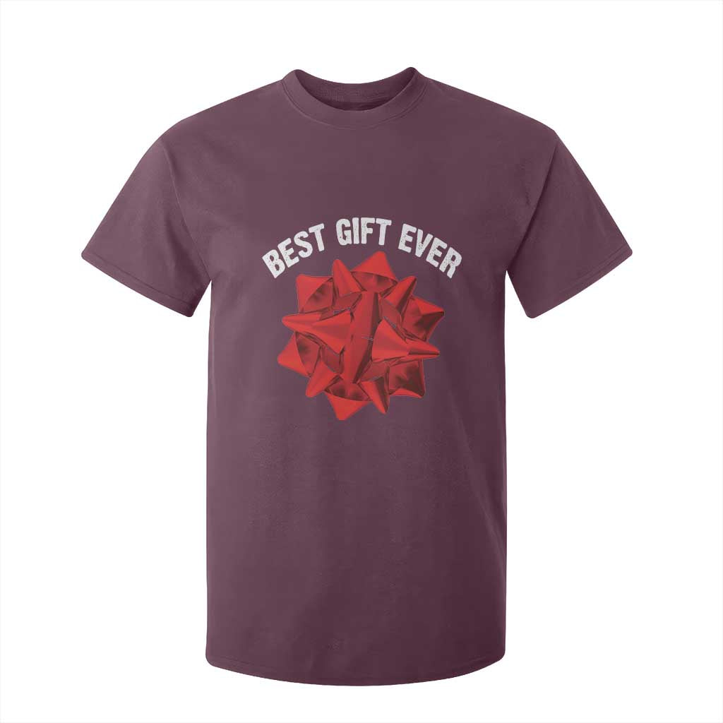 Christmas Present Costume T Shirt For Kid Best Gift Ever Red Bow TS10 Maroon Print Your Wear