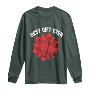 Christmas Present Costume Long Sleeve Shirt Best Gift Ever Red Bow TS10 Dark Forest Green Print Your Wear