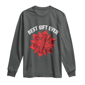 Christmas Present Costume Long Sleeve Shirt Best Gift Ever Red Bow TS10 Dark Heather Print Your Wear