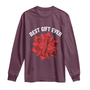 Christmas Present Costume Long Sleeve Shirt Best Gift Ever Red Bow TS10 Maroon Print Your Wear