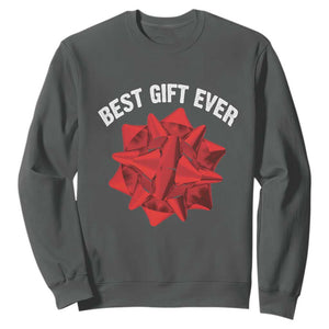 Christmas Present Costume Sweatshirt Best Gift Ever Red Bow TS10 Dark Heather Print Your Wear