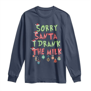 Christmas Baby Long Sleeve Shirt Sorry Santa I Drank The Milk TS10 Navy Print Your Wear