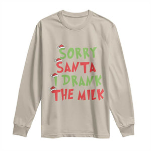 Christmas Baby Long Sleeve Shirt Sorry Santa I Drank The Milk Santa Hat TS10 Sand Print Your Wear