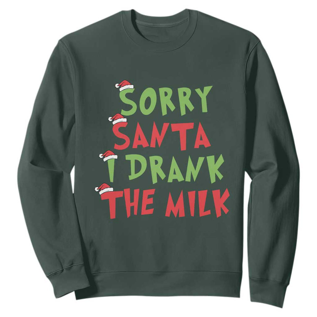 Christmas Baby Sweatshirt Sorry Santa I Drank The Milk Santa Hat TS10 Dark Forest Green Print Your Wear