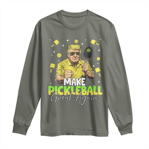 Pickleball Long Sleeve Shirt Funny Pickle Ball Lovers TS10 Military Green Print Your Wear