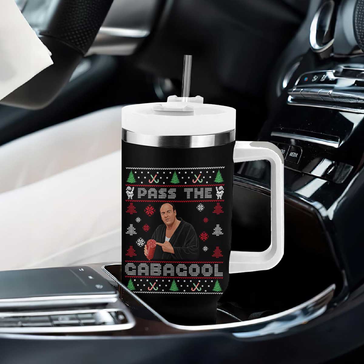 Pass The Gabagool Ugly Christmas Tumbler With Handle Retro TV Show Funny TS10 Print Your Wear