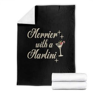 Merrier With a Martini Christmas Throw Blanket TS10 Black Print Your Wear