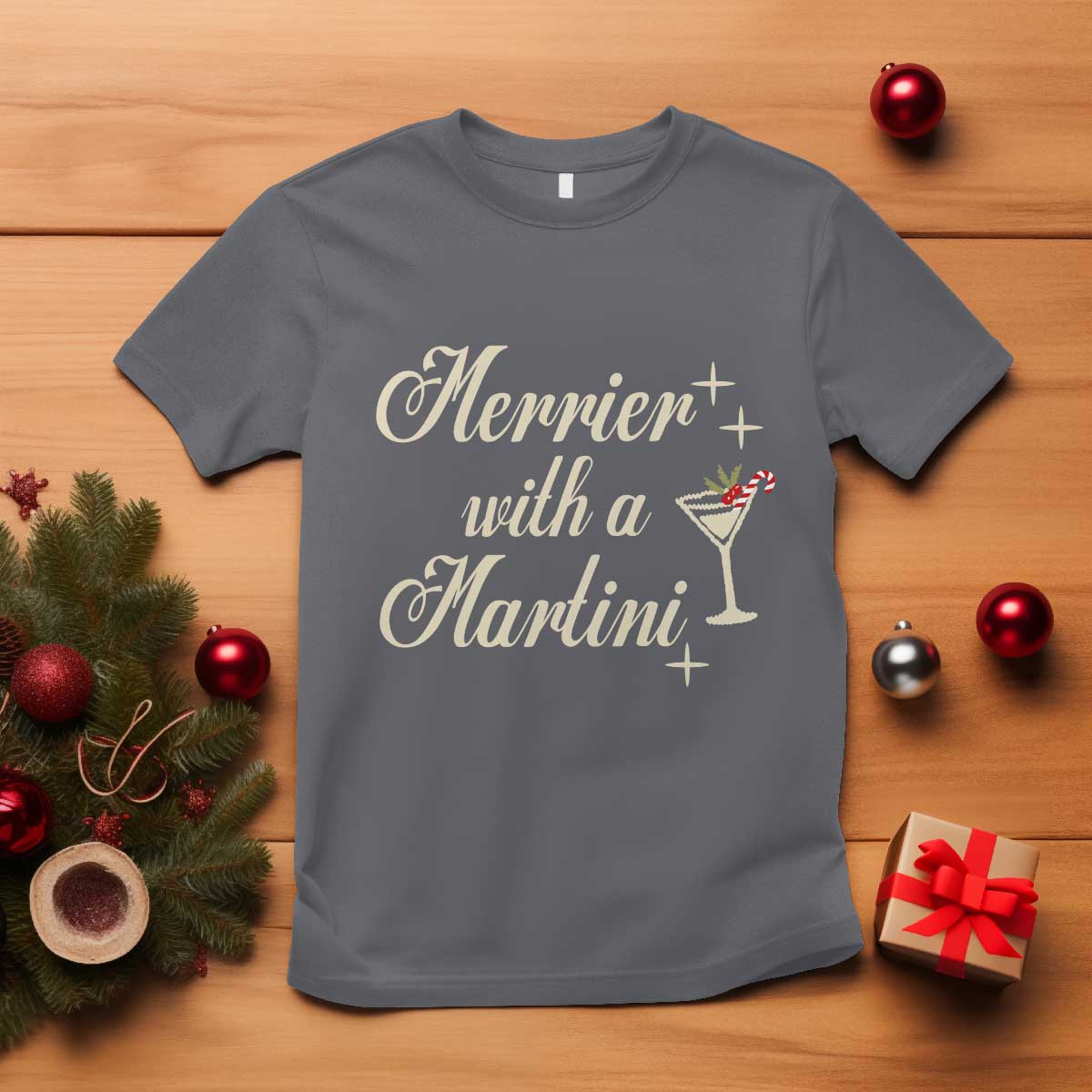 Merrier With a Martini Christmas T Shirt TS10 Charcoal Print Your Wear