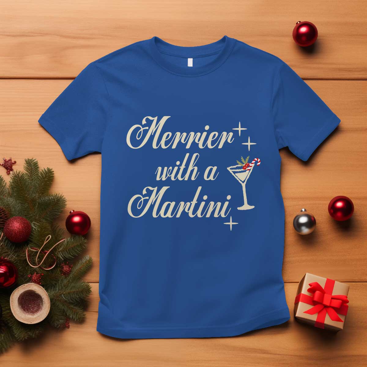 Merrier With a Martini Christmas T Shirt TS10 Royal Blue Print Your Wear