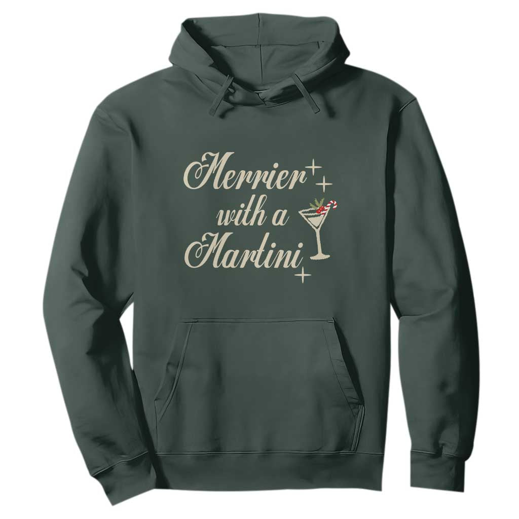 Merrier With a Martini Christmas Hoodie TS10 Dark Forest Green Print Your Wear