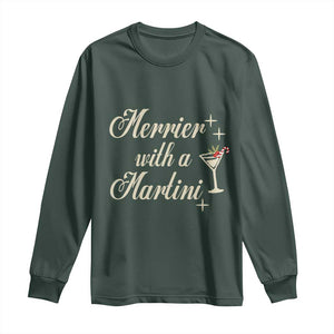 Merrier With a Martini Christmas Long Sleeve Shirt TS10 Dark Forest Green Print Your Wear