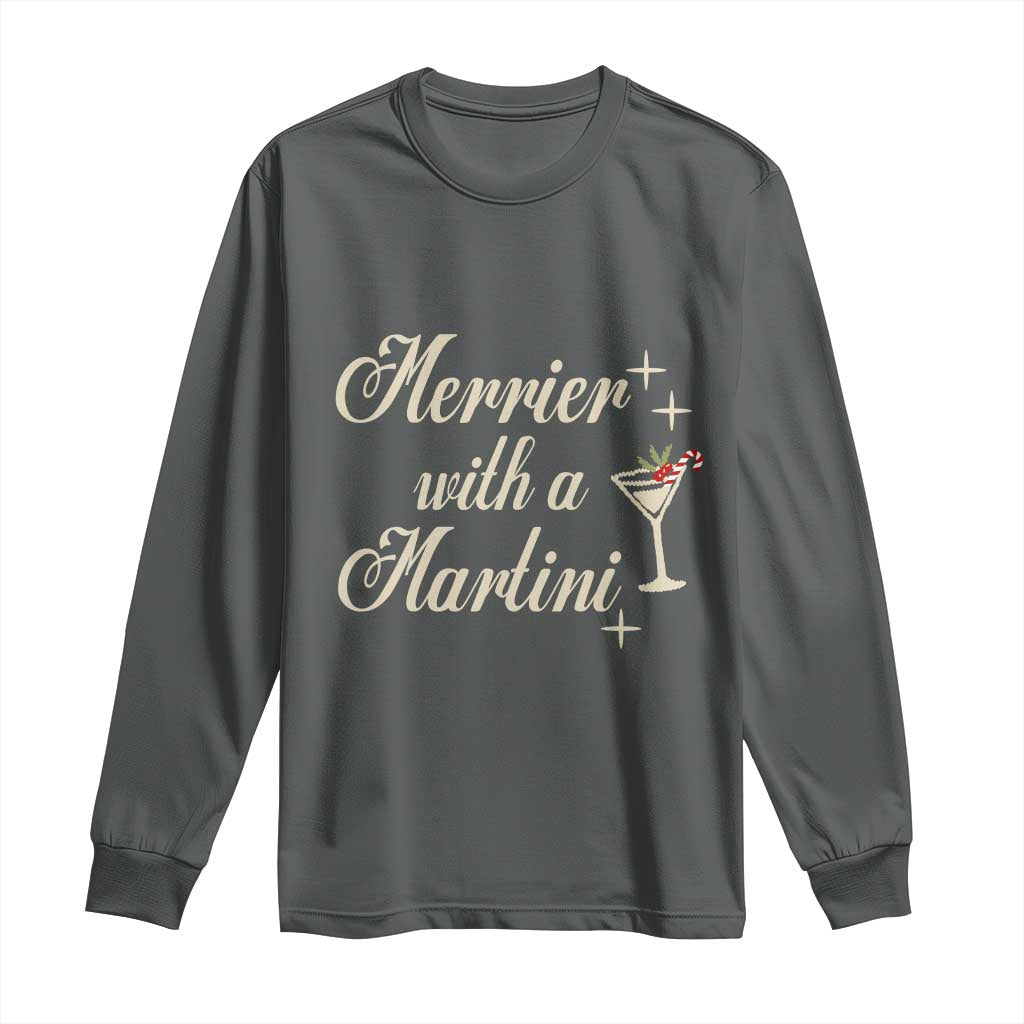 Merrier With a Martini Christmas Long Sleeve Shirt TS10 Dark Heather Print Your Wear