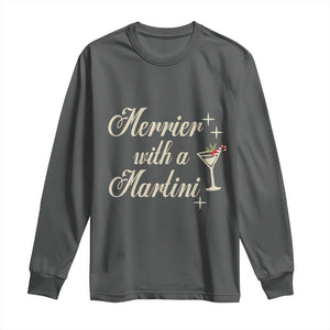 Merrier With a Martini Christmas Long Sleeve Shirt TS10 Dark Heather Print Your Wear