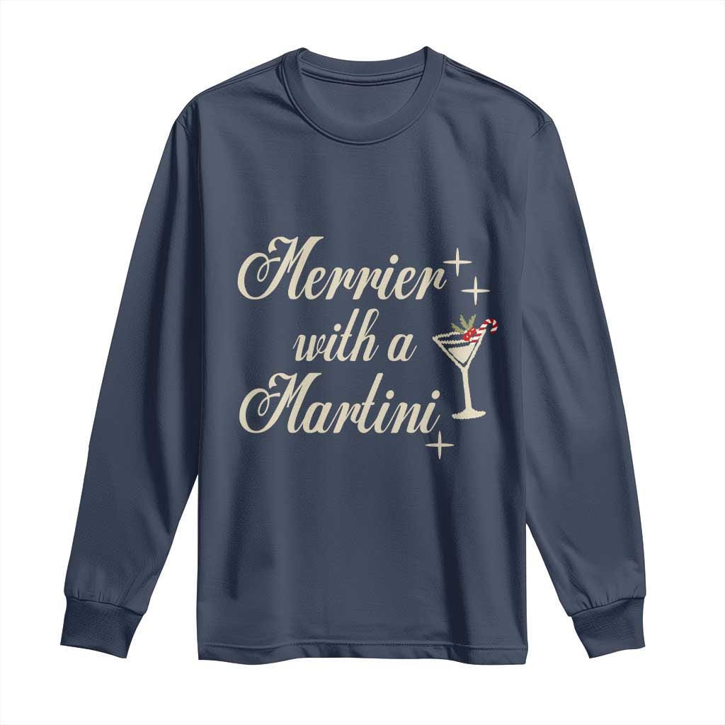Merrier With a Martini Christmas Long Sleeve Shirt TS10 Navy Print Your Wear