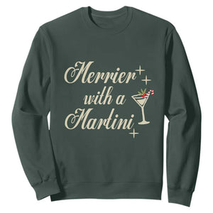 Merrier With a Martini Christmas Sweatshirt TS10 Dark Forest Green Print Your Wear