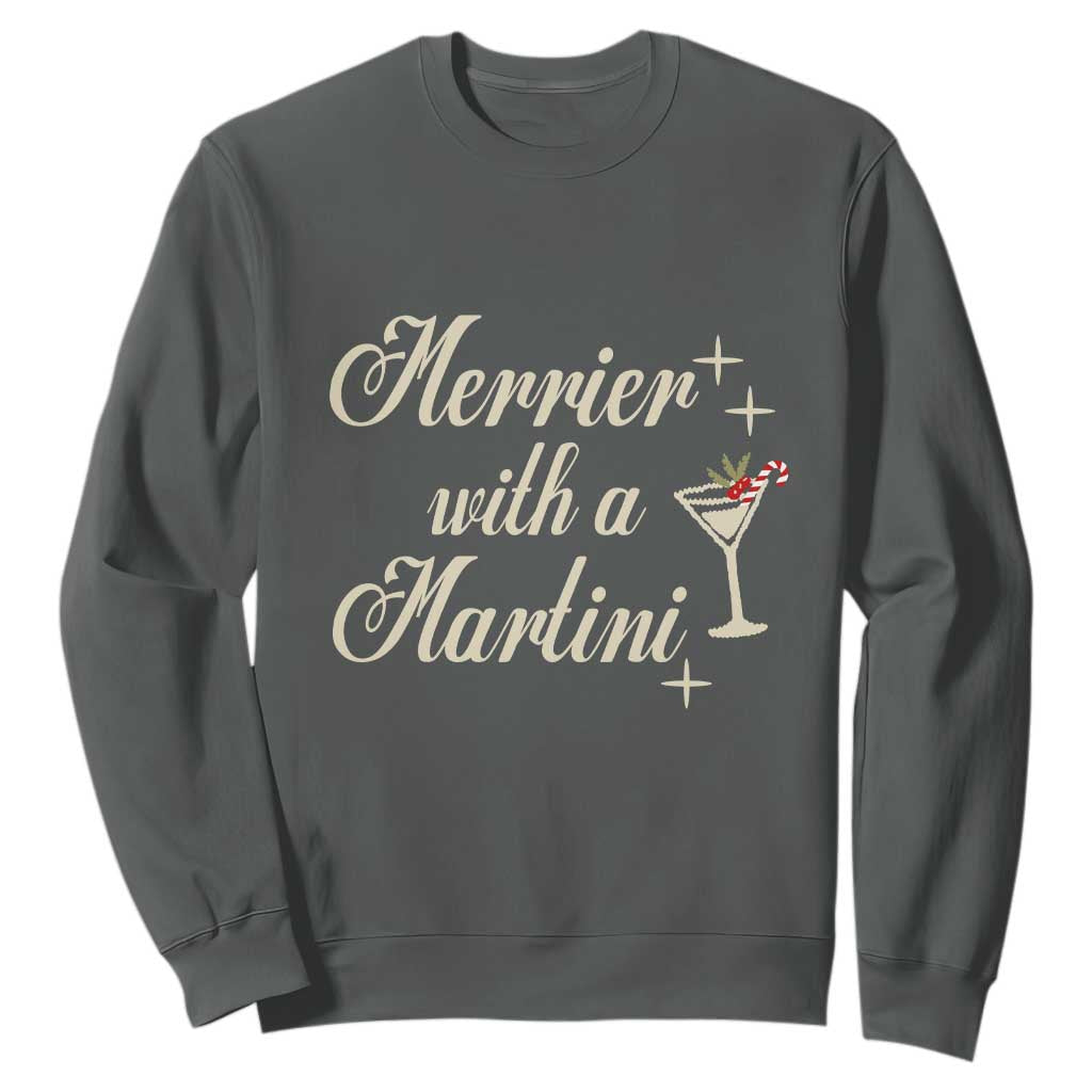 Merrier With a Martini Christmas Sweatshirt TS10 Dark Heather Print Your Wear