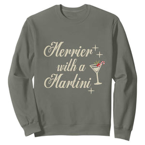 Merrier With a Martini Christmas Sweatshirt TS10 Military Green Print Your Wear