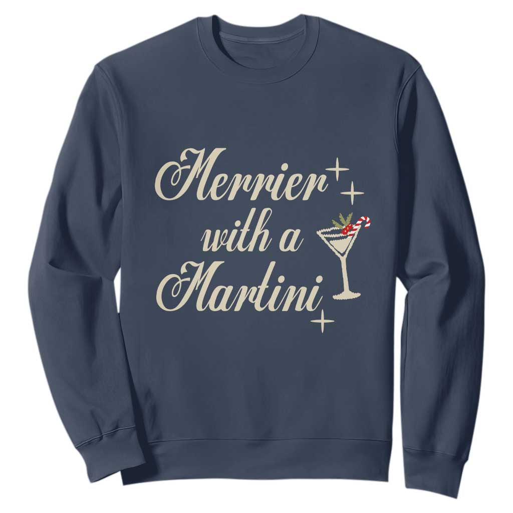 Merrier With a Martini Christmas Sweatshirt TS10 Navy Print Your Wear