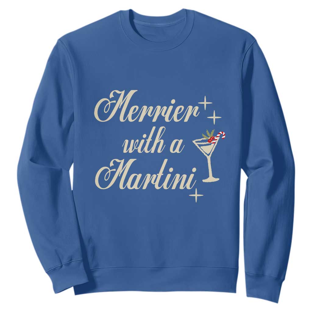 Merrier With a Martini Christmas Sweatshirt TS10 Royal Blue Print Your Wear