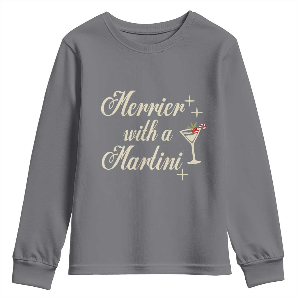 Merrier With a Martini Christmas Youth Sweatshirt TS10 Charcoal Print Your Wear