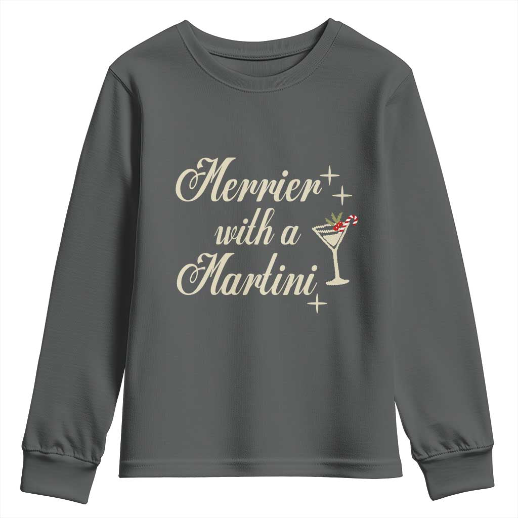 Merrier With a Martini Christmas Youth Sweatshirt TS10 Dark Heather Print Your Wear
