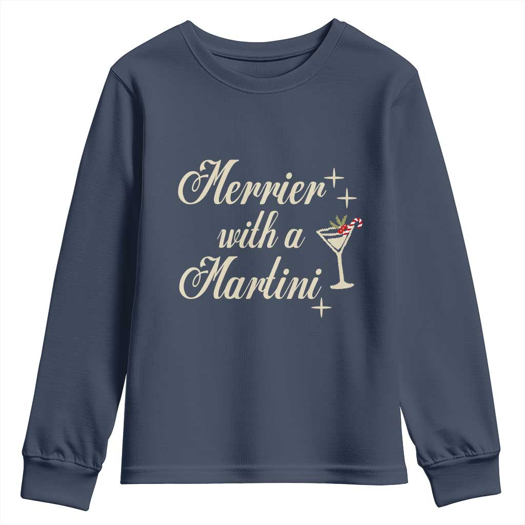 Merrier With a Martini Christmas Youth Sweatshirt TS10 Navy Print Your Wear