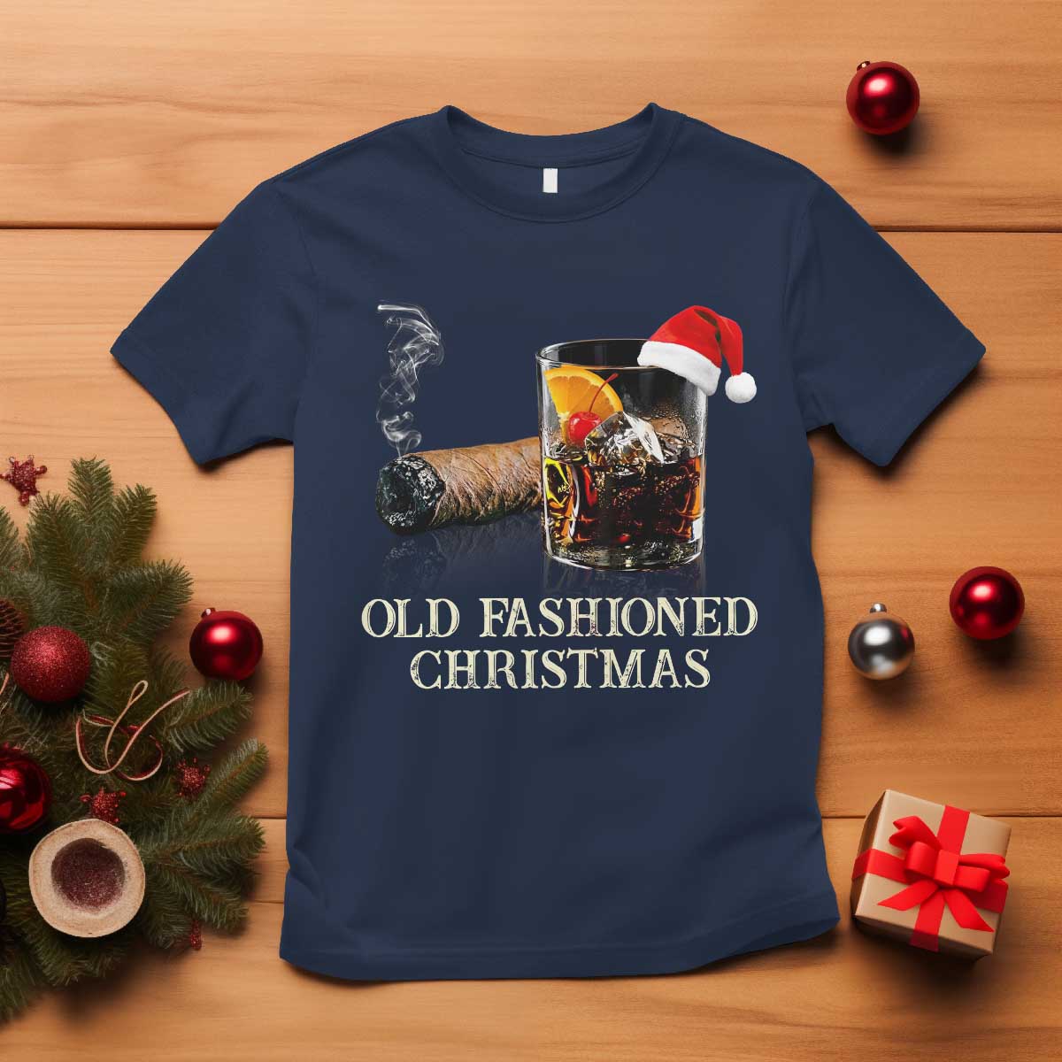 Old Fashioned Cocktail Christmas T Shirt Funny Bourbon Cocktail Drink TS10 Navy Print Your Wear