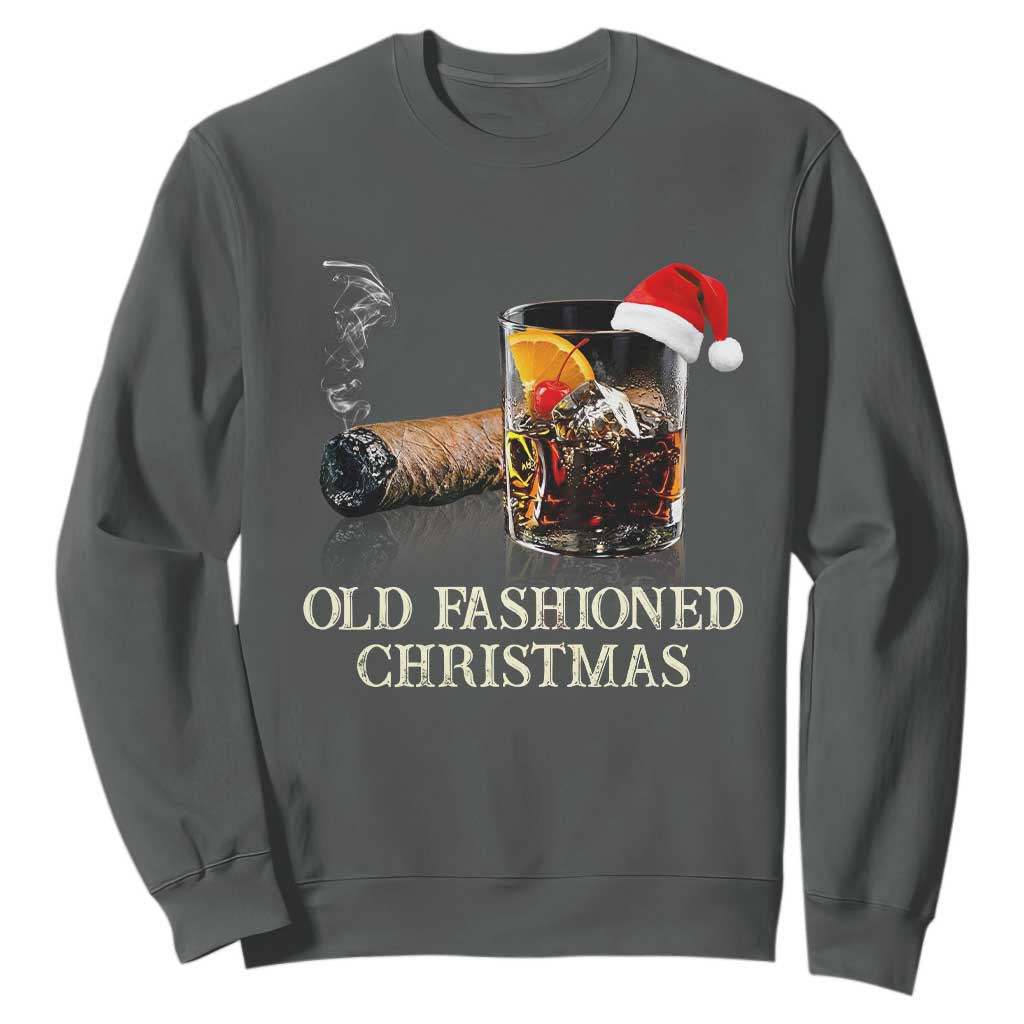 Old Fashioned Cocktail Christmas Sweatshirt Funny Bourbon Cocktail Drink TS10 Dark Heather Print Your Wear
