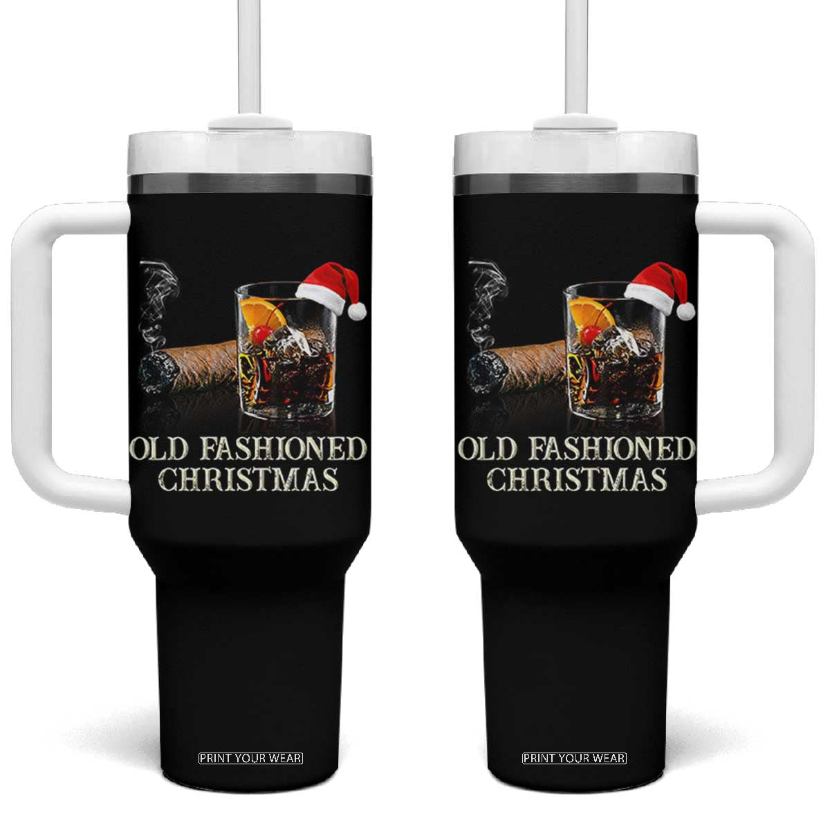 Old Fashioned Cocktail Christmas Tumbler With Handle Funny Bourbon Cocktail Drink TS10 One Size: 40 oz Black Print Your Wear