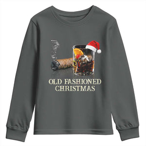 Old Fashioned Cocktail Christmas Youth Sweatshirt Funny Bourbon Cocktail Drink TS10 Dark Heather Print Your Wear