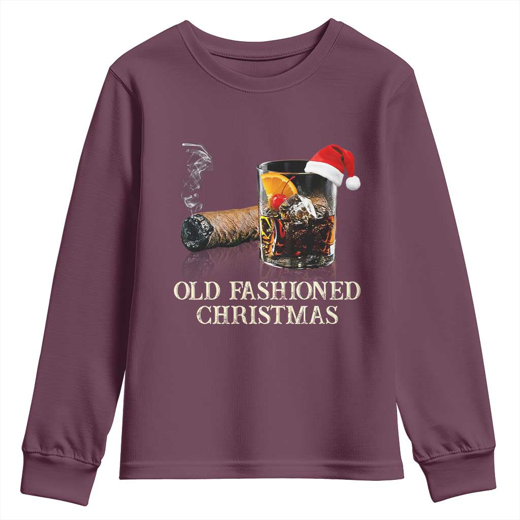 Old Fashioned Cocktail Christmas Youth Sweatshirt Funny Bourbon Cocktail Drink TS10 Maroon Print Your Wear