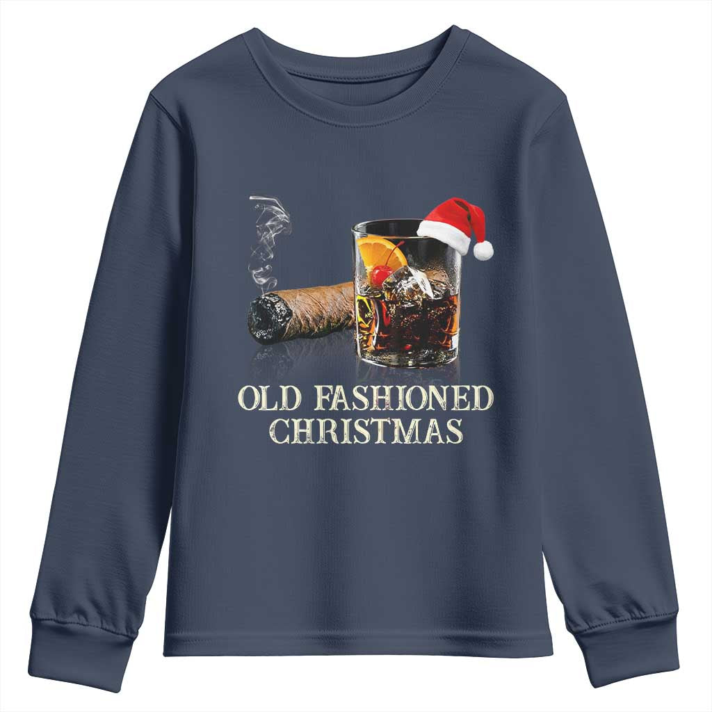 Old Fashioned Cocktail Christmas Youth Sweatshirt Funny Bourbon Cocktail Drink TS10 Navy Print Your Wear