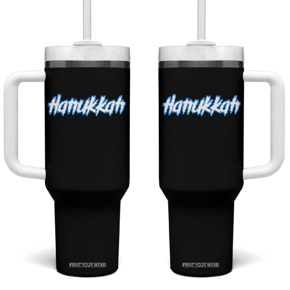 Hanukkah Heavy Metal Tumbler With Handle Jewish Menorah Dreidel TS10 One Size: 40 oz Black Print Your Wear