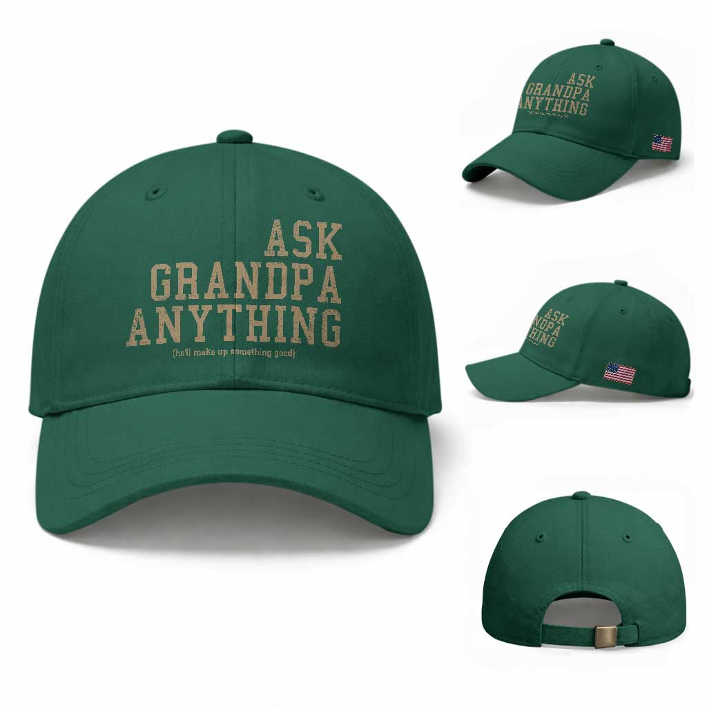 Funny Grandpa Baseball Cap Ask Grandpa Anything Fathers Day Gift TS10 Baseball Cap Universal Fit Irish Green Print Your Wear