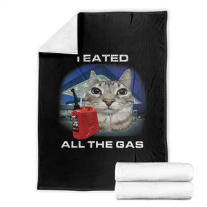 Sarcastic Cat Meme Throw Blanket Funny Retro I Eated All The Gas Gen Z Humor TS10 Black Print Your Wear