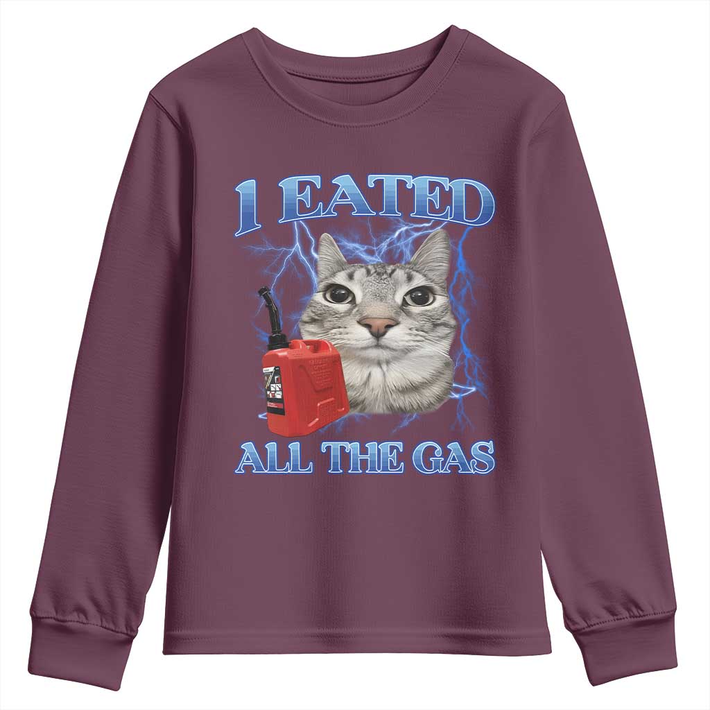 Sarcastic Cat Meme Youth Sweatshirt I Eated All The Gas Gen Z Humor Bootleg TS10 Maroon Print Your Wear