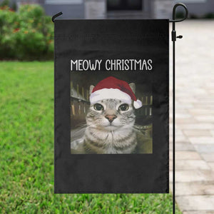 Meowy Christmas Garden Flag Xmas Silly Staring Cat Meme Santa Hat TS10 Print Your Wear