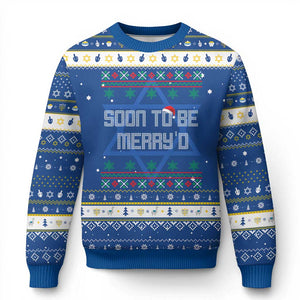 Soon To Be Merry'd Christmas Hanukkah Ugly Sweater Engaged Couple Matching TS10 Blue White Print Your Wear