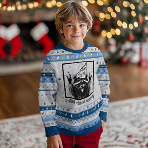 Vintage Raccoon Hanukkah Ugly Sweater Retro Silly Trash Panda Meme TS10 Gray Blue Print Your Wear