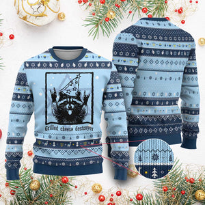 Vintage Raccoon Hanukkah Ugly Sweater Retro Silly Trash Panda Meme TS10 Light Blue Navy Print Your Wear