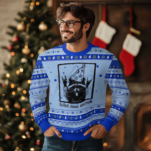 Vintage Raccoon Hanukkah Ugly Sweater Retro Silly Trash Panda Meme TS10 Light Blue Royal Blue Print Your Wear