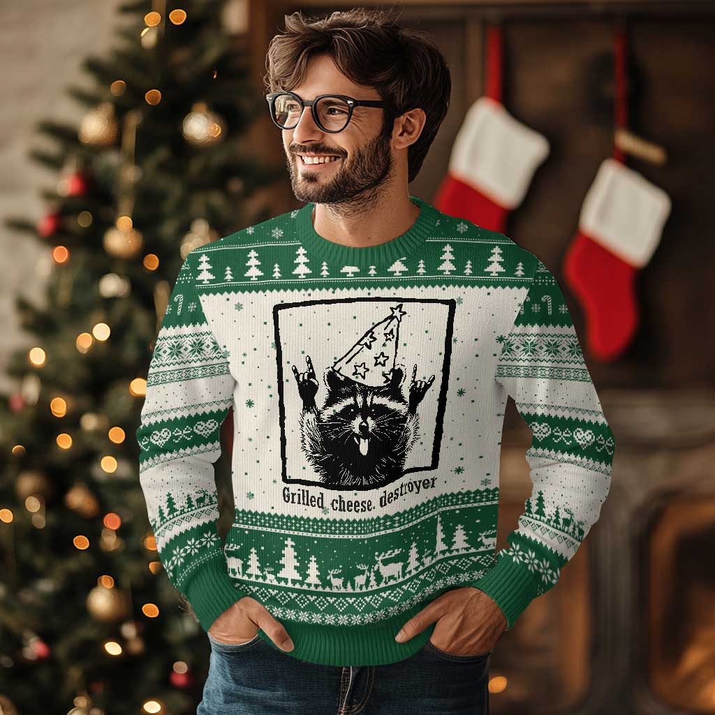 Vintage Raccoon Ugly Christmas Sweater Retro Silly Trash Panda Meme TS10 Beige Green Print Your Wear