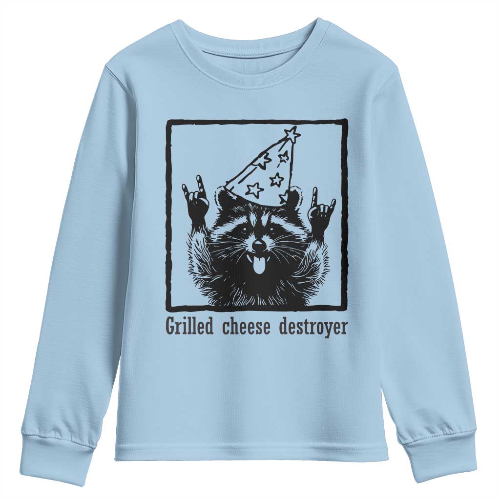 Vintage Raccoon Youth Sweatshirt Retro Silly Trash Panda Meme TS10 Light Blue Print Your Wear