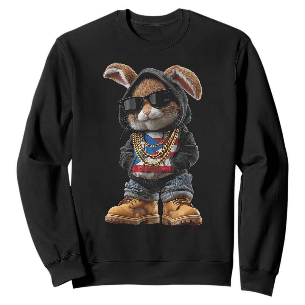 Bunny Puerto Rican Flag Sweatshirt Puerto Rican Taino Boricua Vibes TS10 Black Print Your Wear