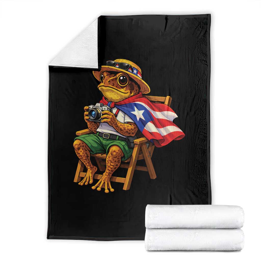 Funny Coqui Frog Puerto Rico Flag Throw Blanket Puerto Rican Taino Boricua Hispanic TS10 Black Print Your Wear
