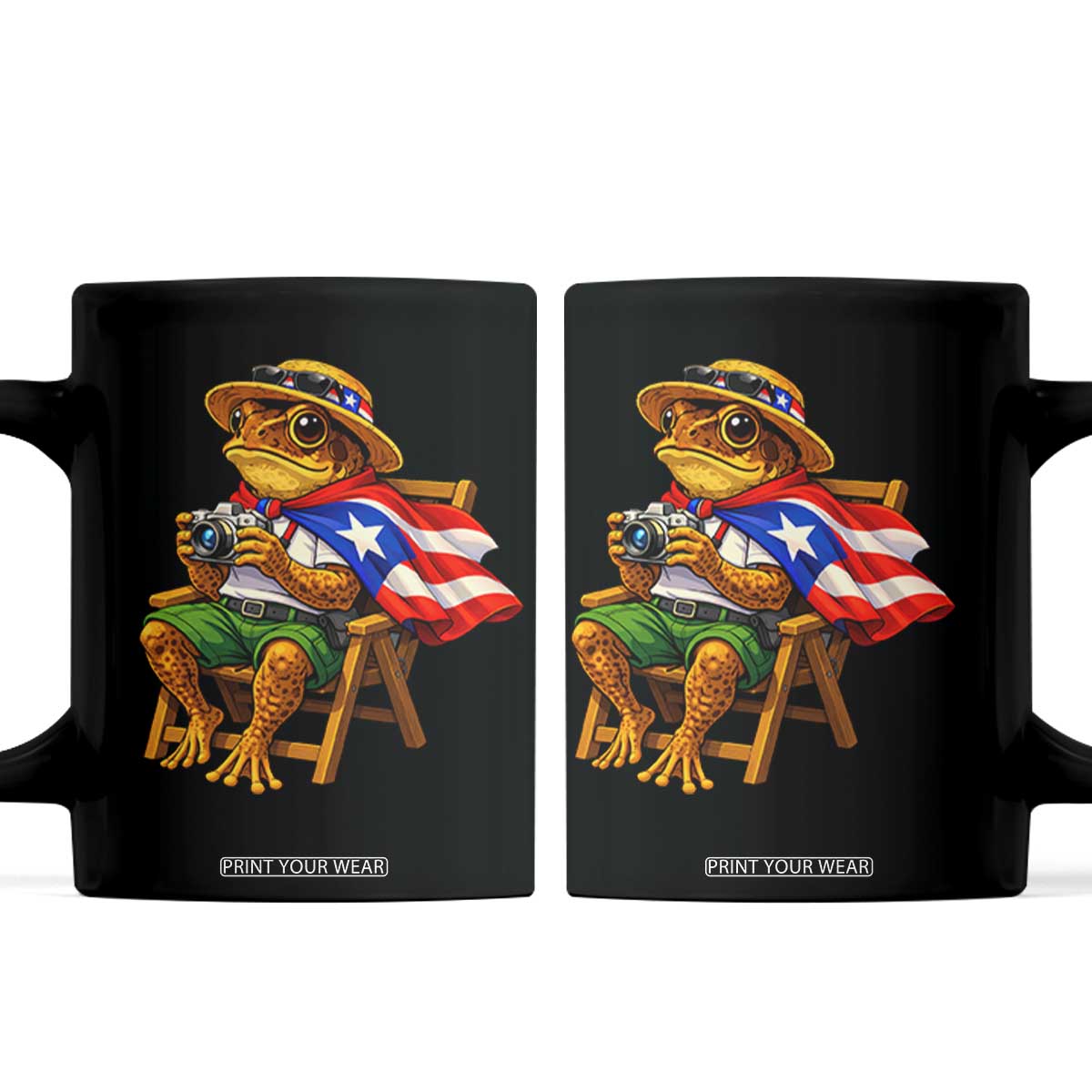 Funny Coqui Frog Puerto Rico Flag Coffee Mug Puerto Rican Taino Boricua Hispanic TS10 Black Print Your Wear