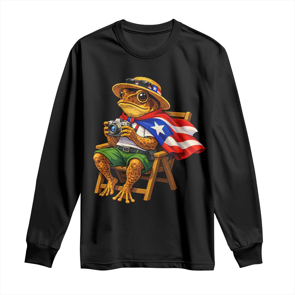 Funny Coqui Frog Puerto Rico Flag Long Sleeve Shirt Puerto Rican Taino Boricua Hispanic TS10 Black Print Your Wear